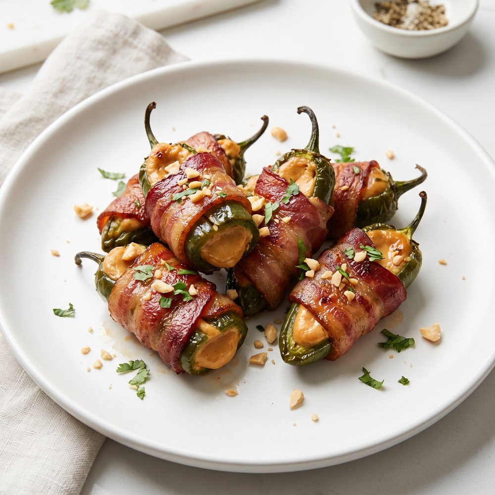 Peanut Butter–Stuffed Jalapeños Wrapped in Bacon