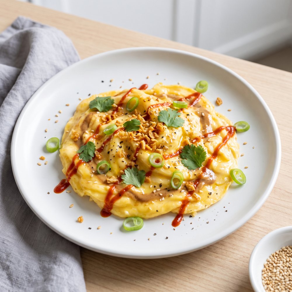 Peanut Butter Scrambled Eggs with Ginger and Garlic