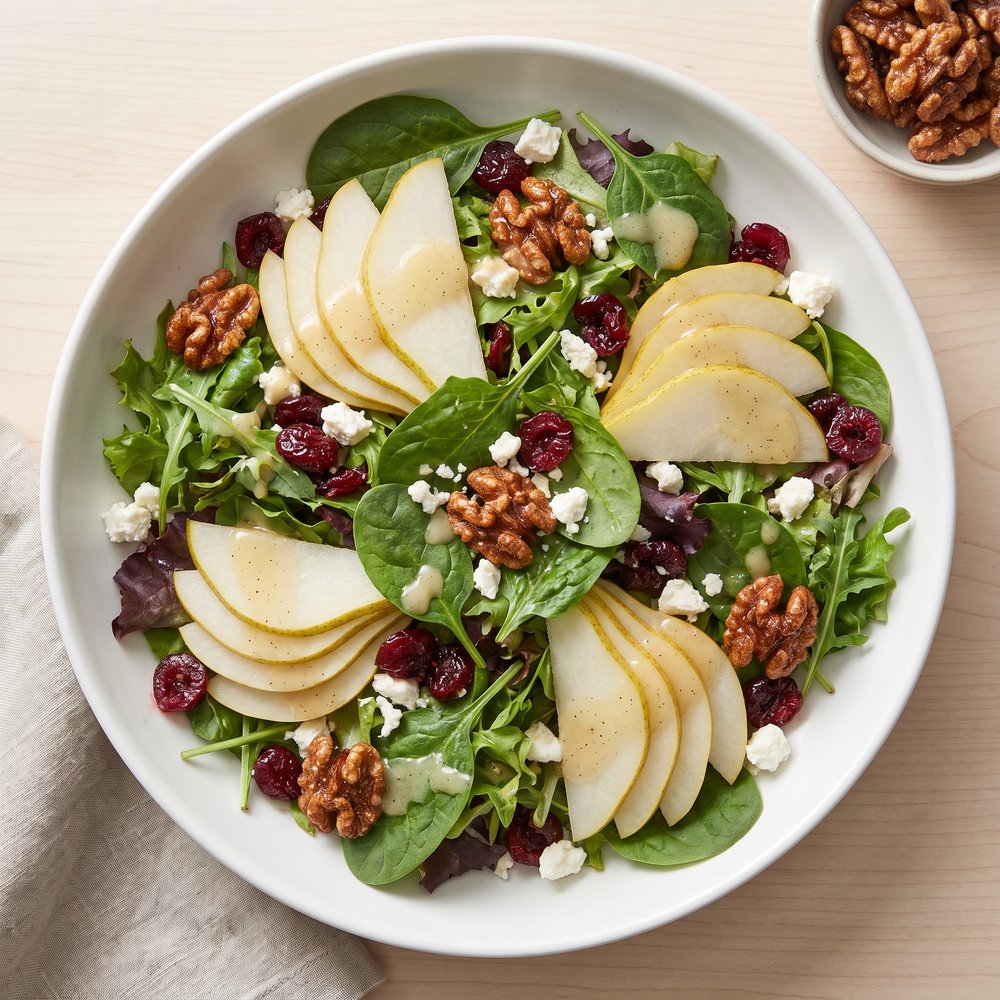 Pear and Cherry Green Salad with Vanilla-Pear Vinaigrette