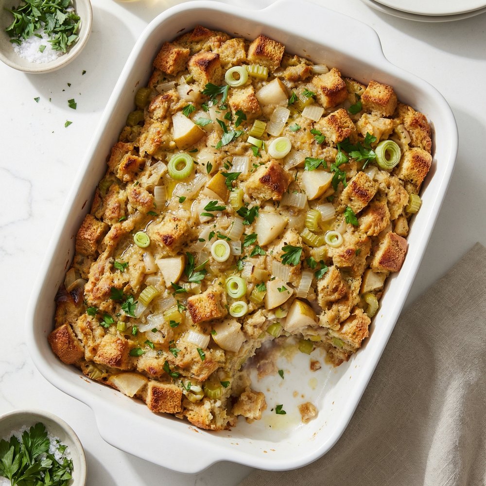 Quick Pear-and-Herb Boxed Stuffing Upgrade