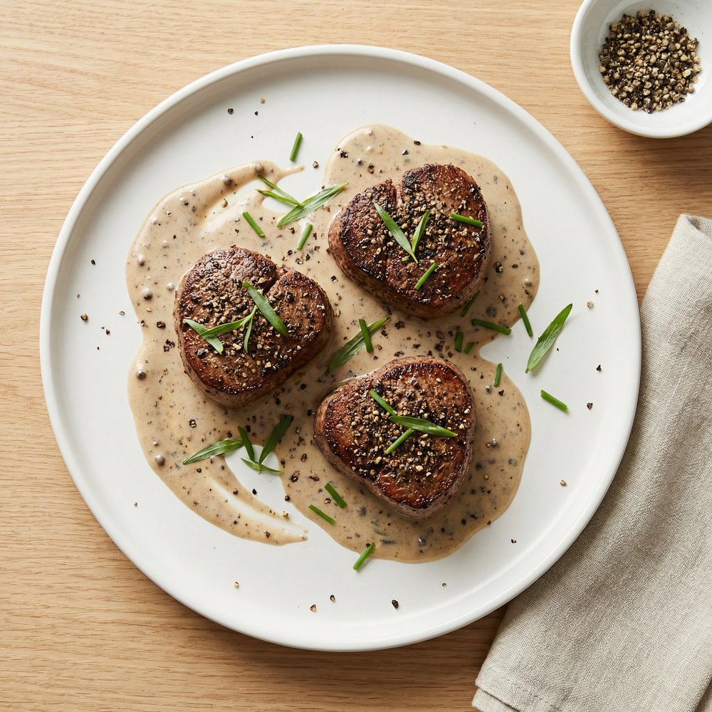 Peppercorn-Crusted Filet Mignon with Creamy Pepper Sauce