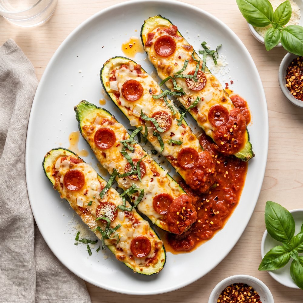 Pepperoni and Parmesan Stuffed Zucchini Boats