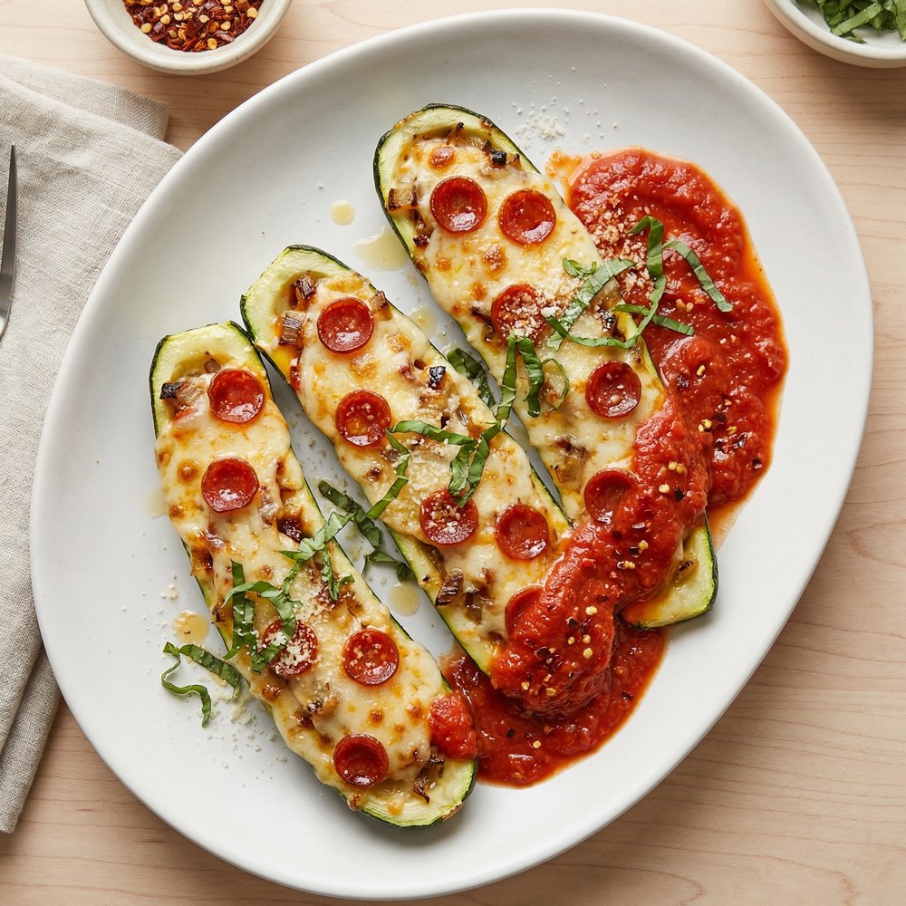 Pepperoni and Parmesan Stuffed Zucchini Boats