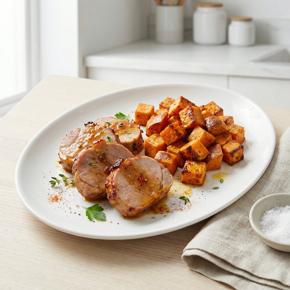 Air Fryer Pork Tenderloin with Sweet Potatoes