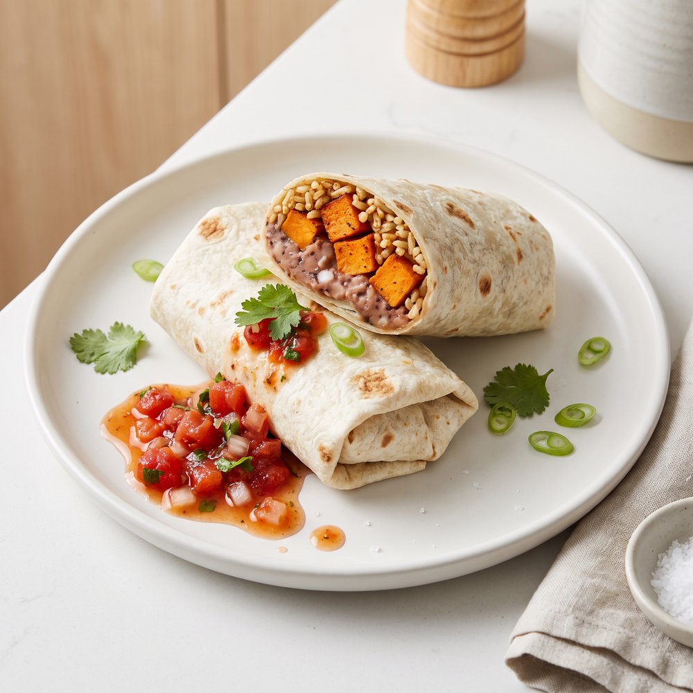 Plant-Based Sweet Potato & Bean Burritos