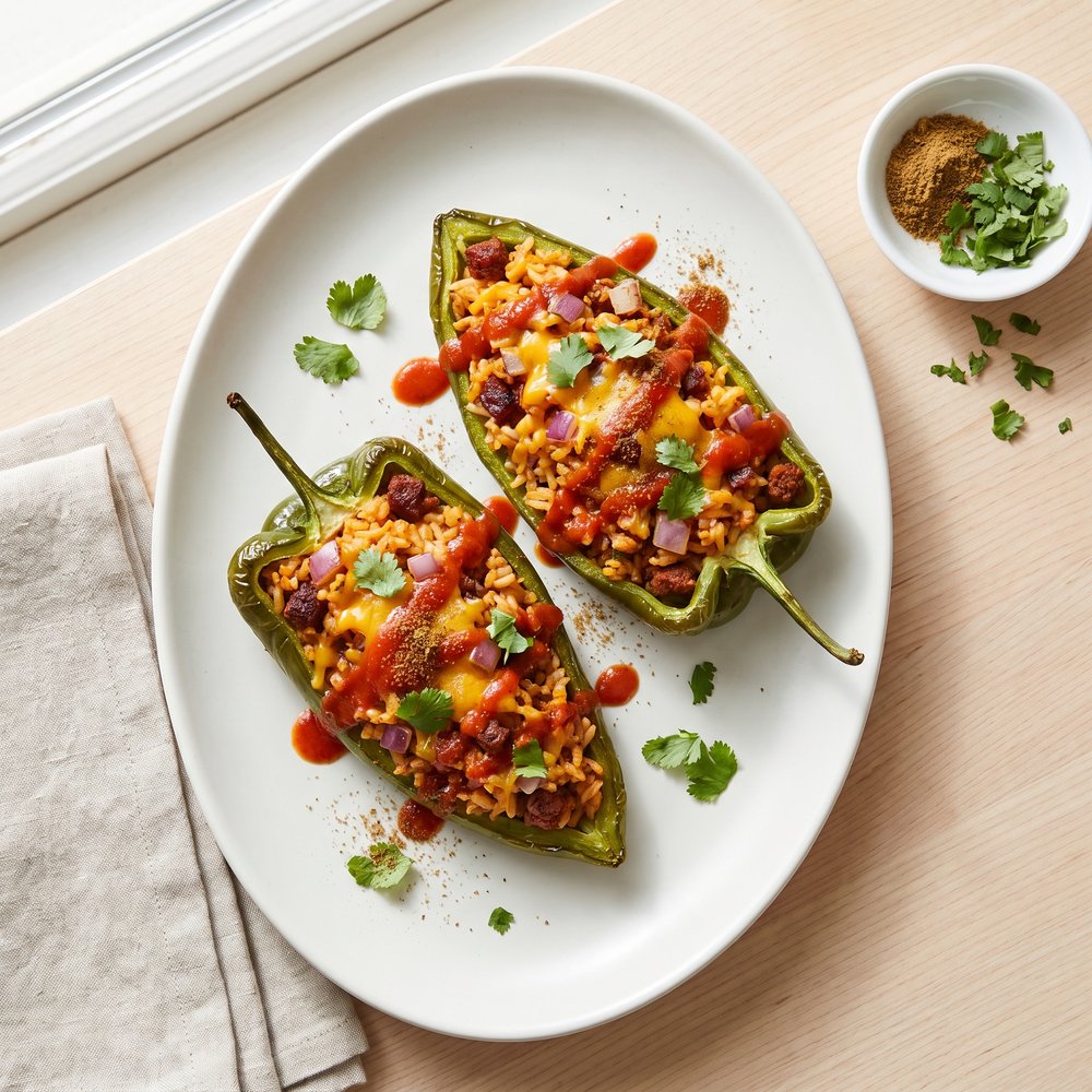 Poblano Peppers Filled with Chorizo and Rice