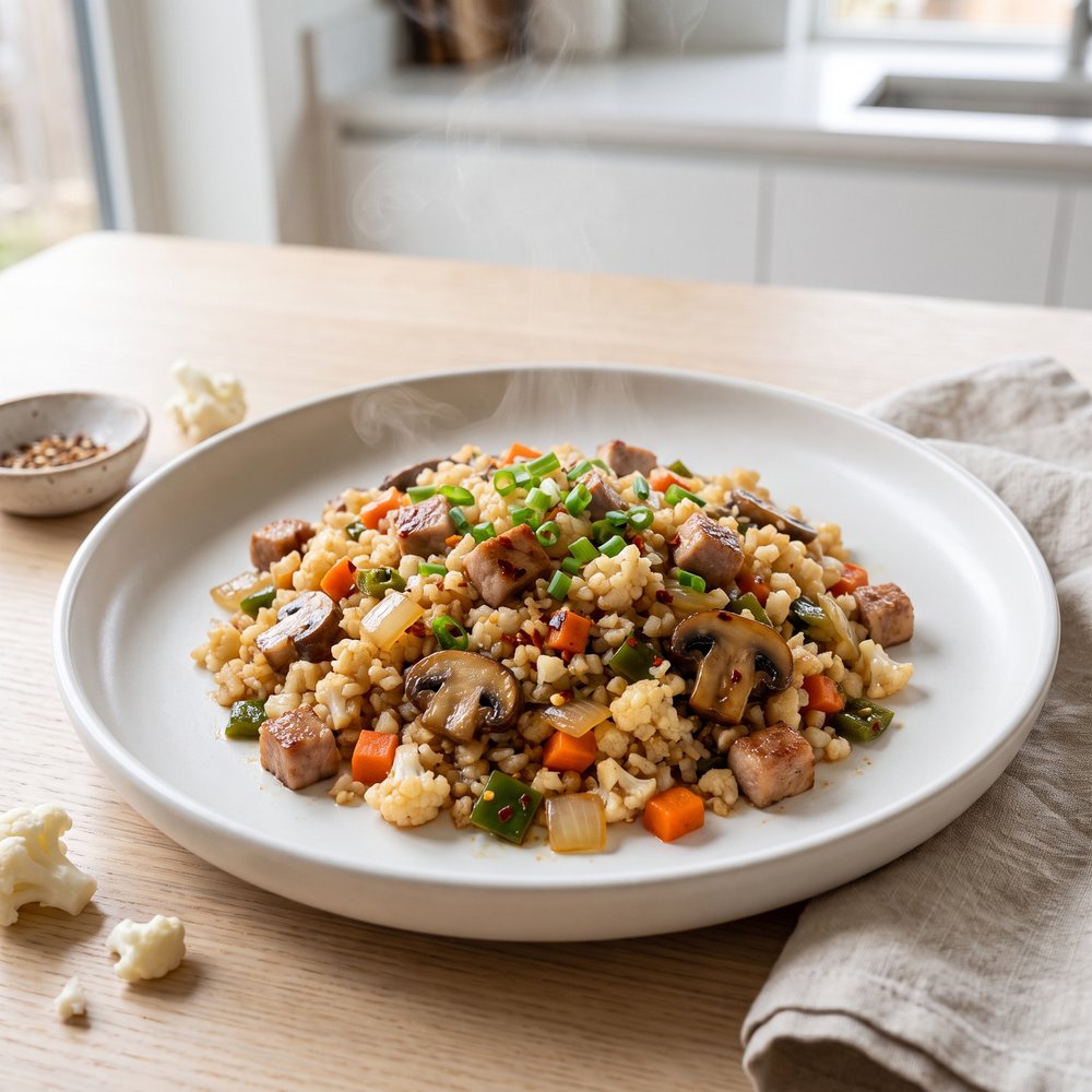 Pork and Cauliflower “Rice” Stir-Fry with Heat