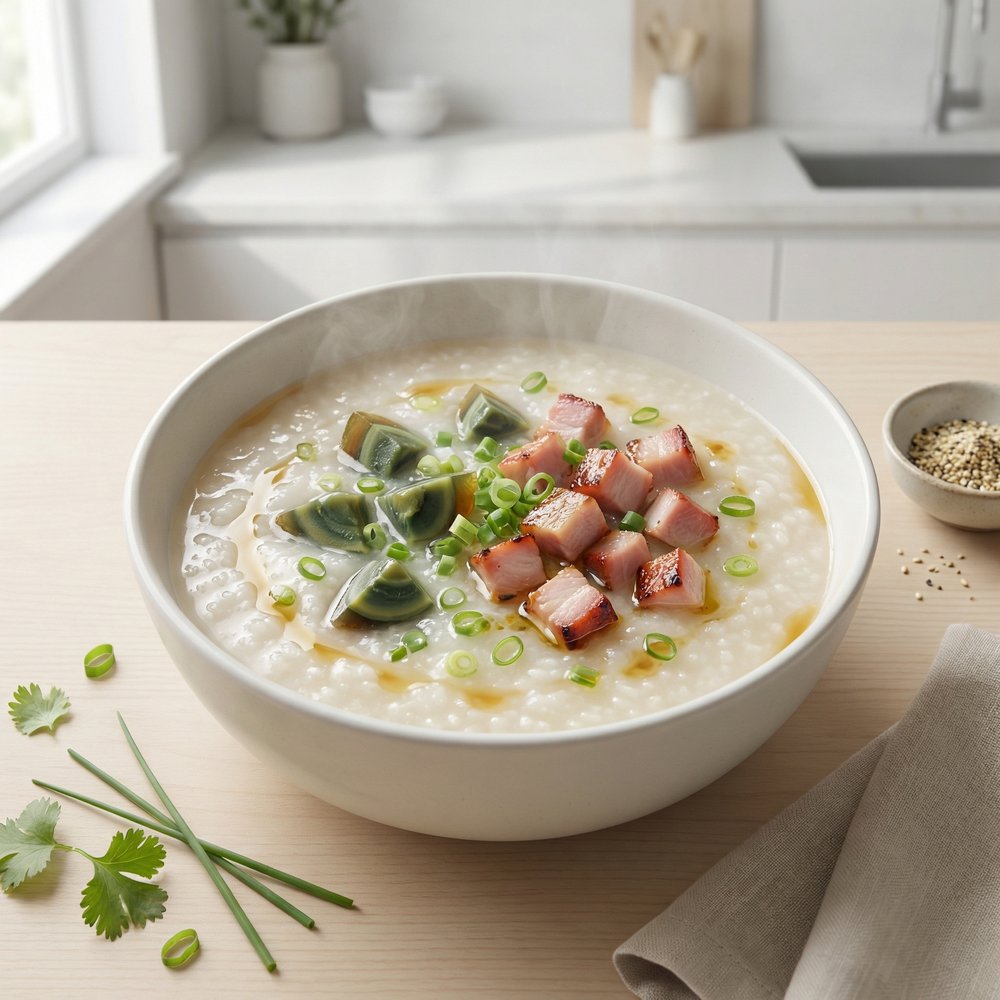 Char Siu and Century Egg Rice Porridge
