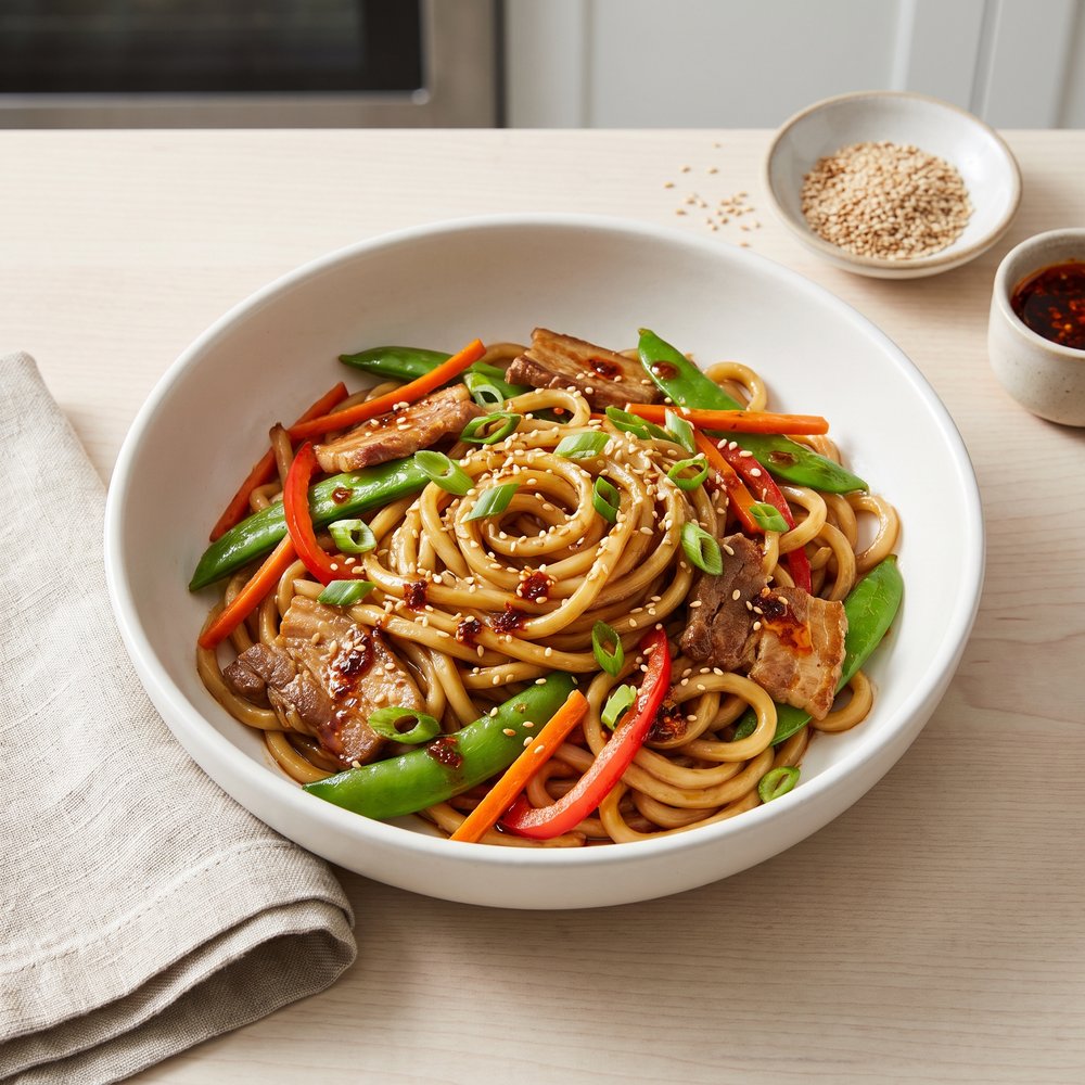 Pork and Udon Noodle Stir-Fry