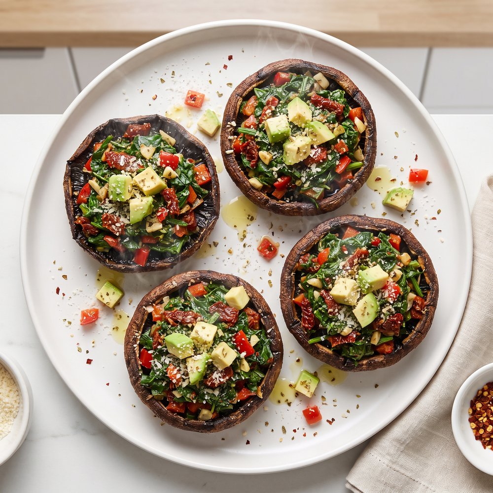 Portobello Caps Stuffed with Spinach and Avocado