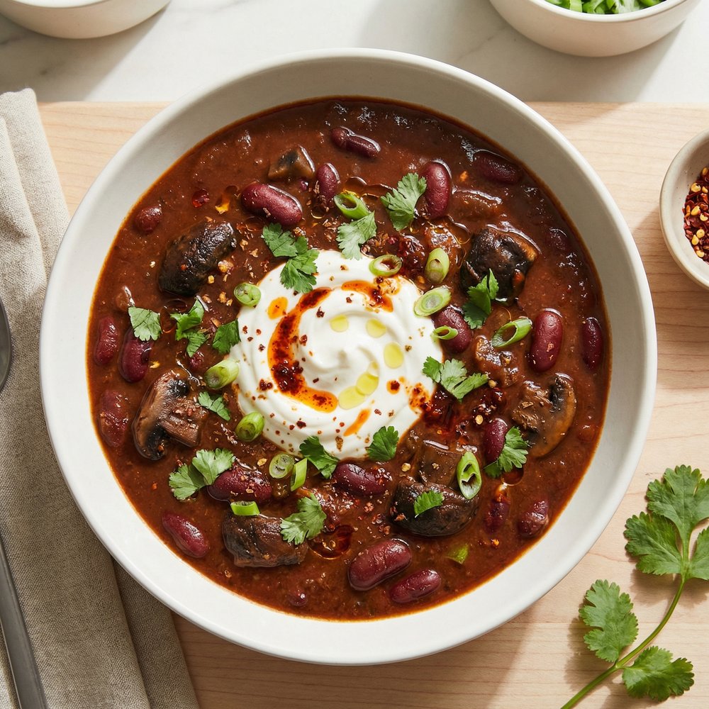 Hearty Portobello Mushroom Bean Chili