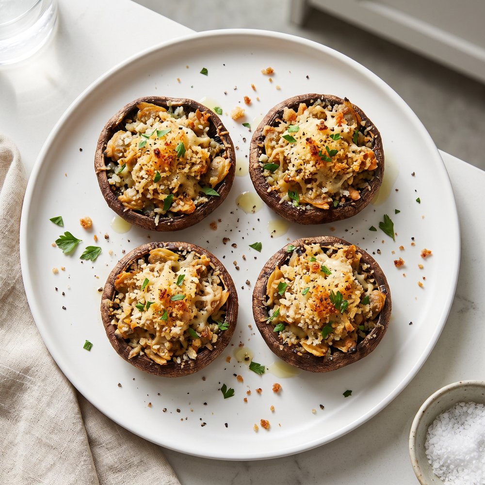 Portobello Mushrooms Filled with Clam-Parmesan Stuffing