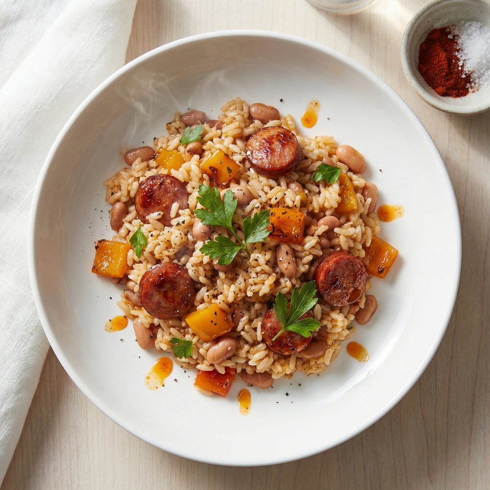 Jagacida (Portuguese Rice with Beans and Linguiça)