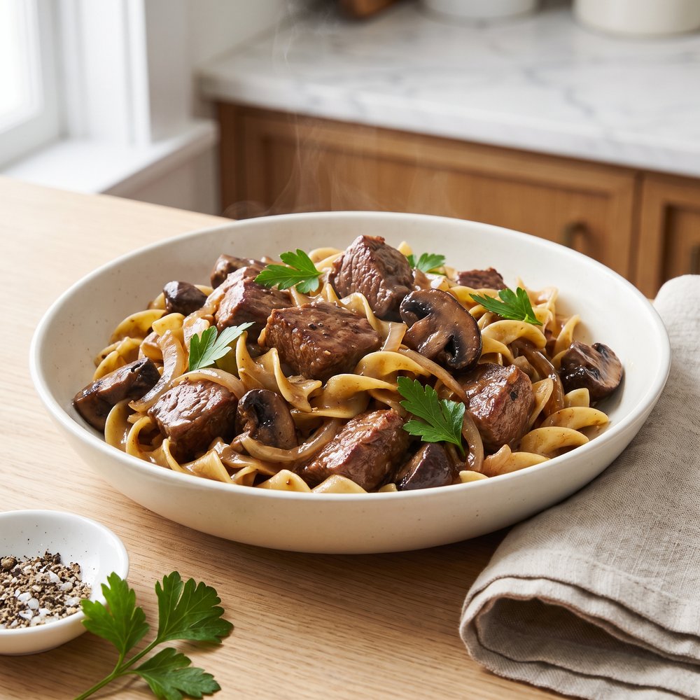 Pressure Cooker Beef with Egg Noodles