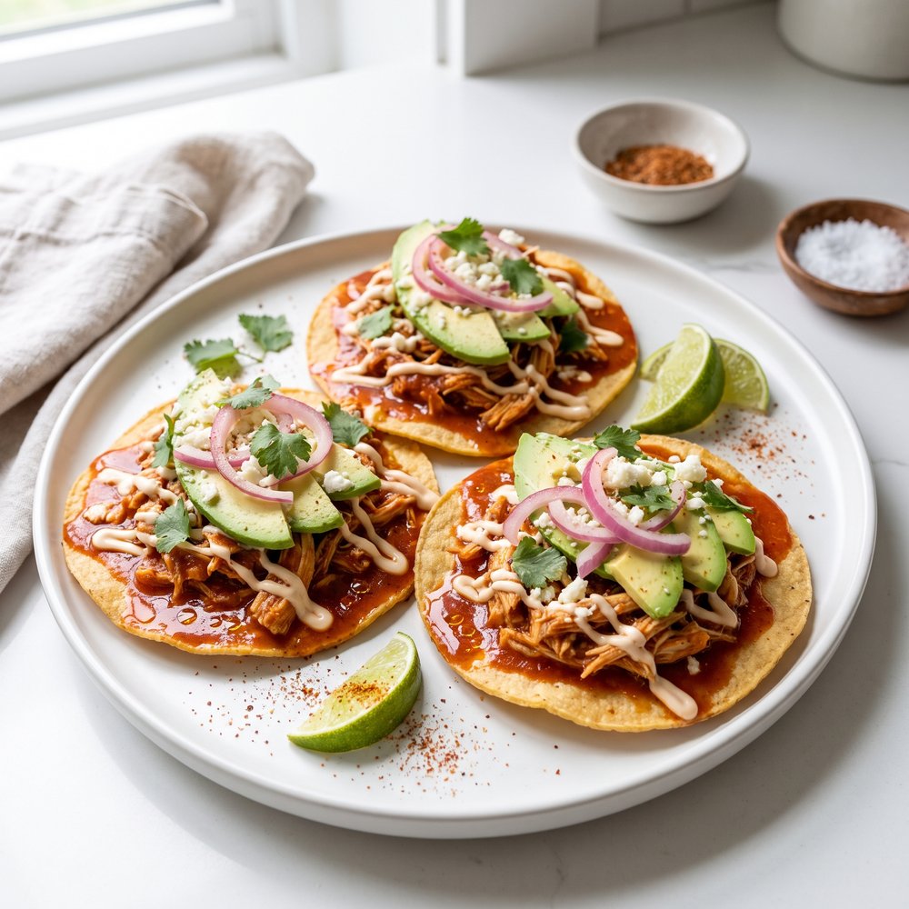 Pressure Cooker Chicken Tinga Tostadas