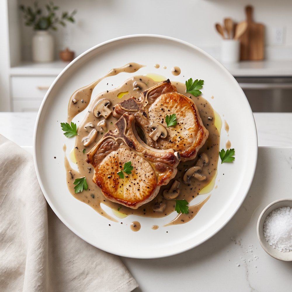 Pressure Cooker Pork Chops with Mushroom Gravy