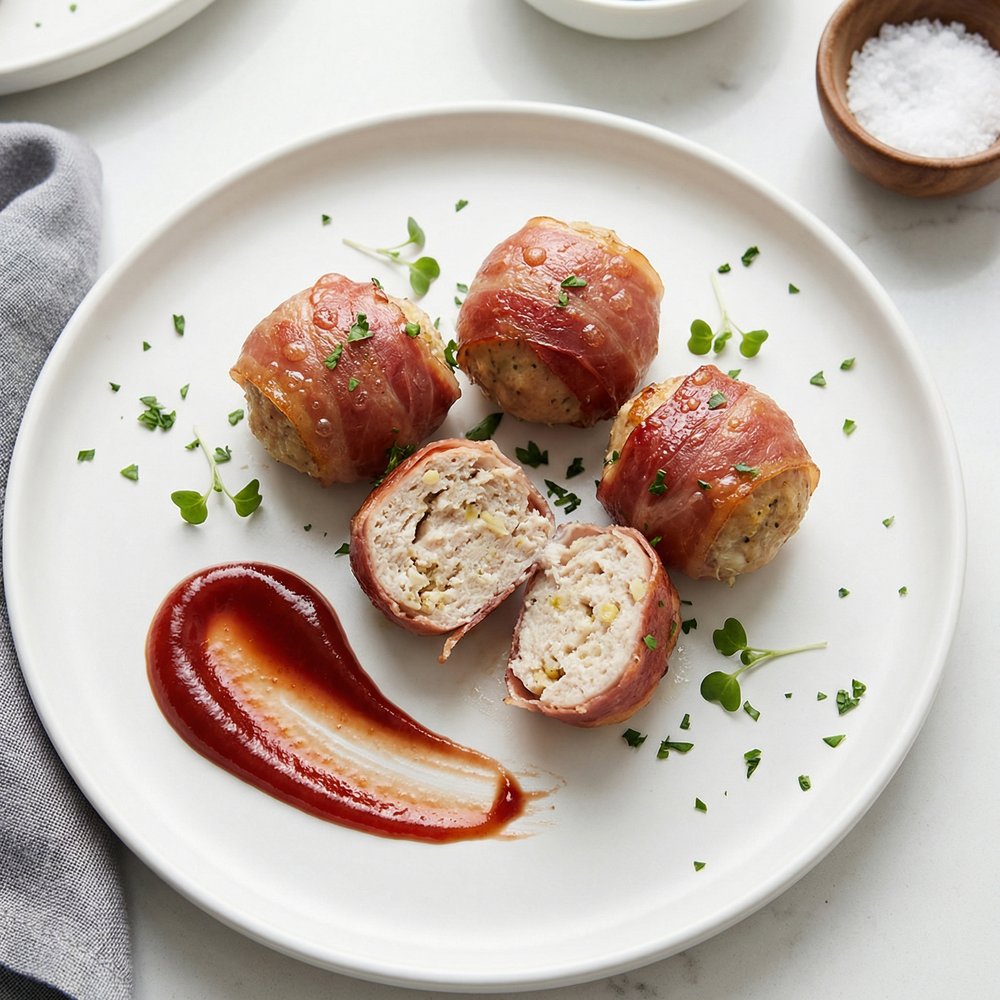 Bacon-Wrapped Turkey Meatballs, German-Inspired
