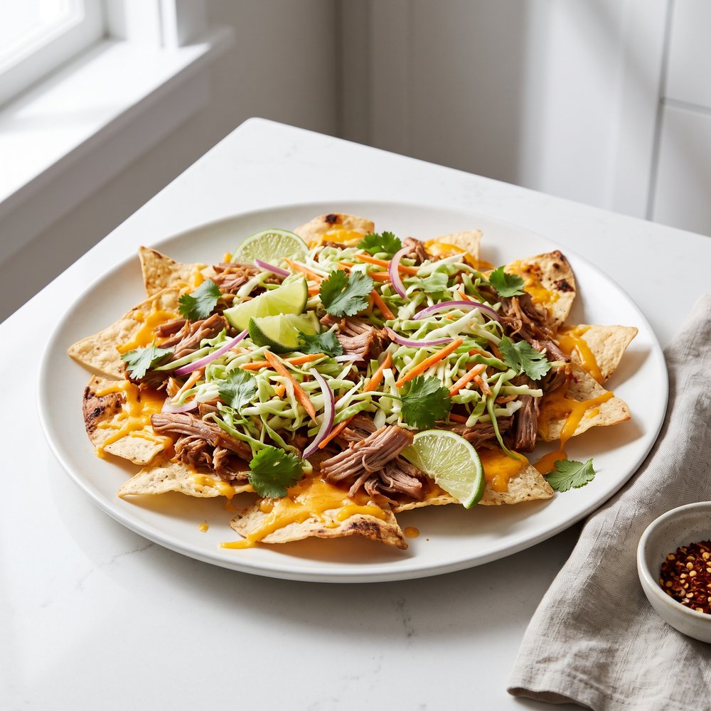 Pulled Pork Nachos with Sriracha Slaw