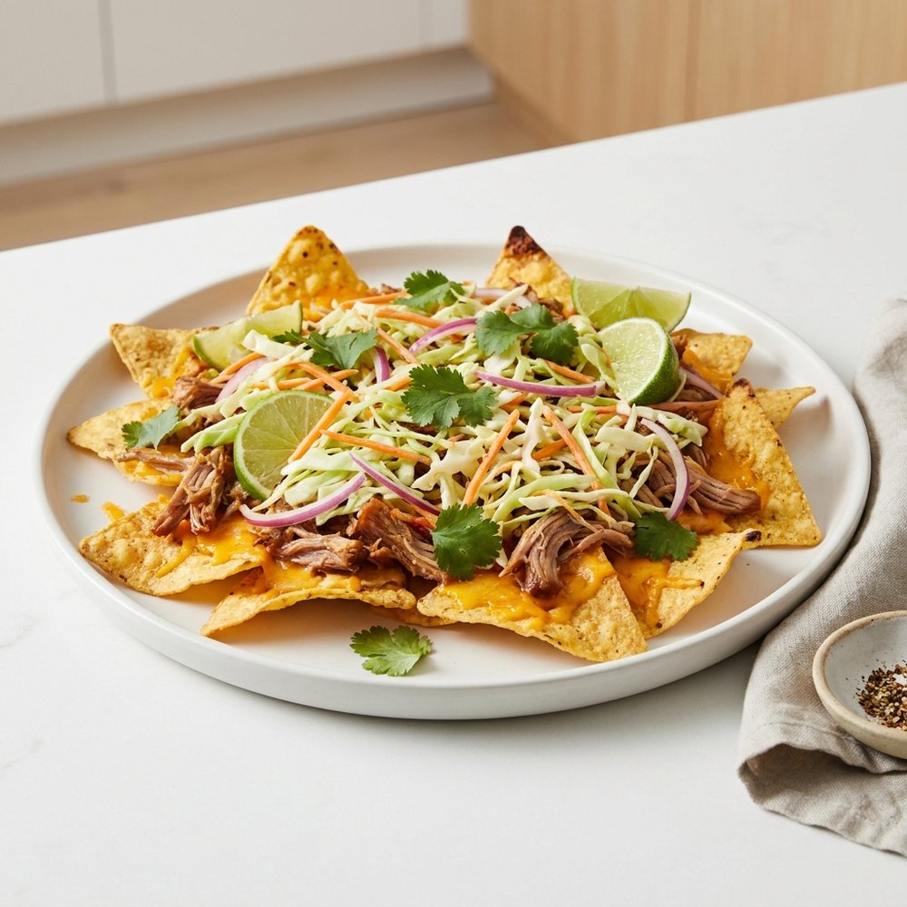 Pulled Pork Nachos with Sriracha Slaw