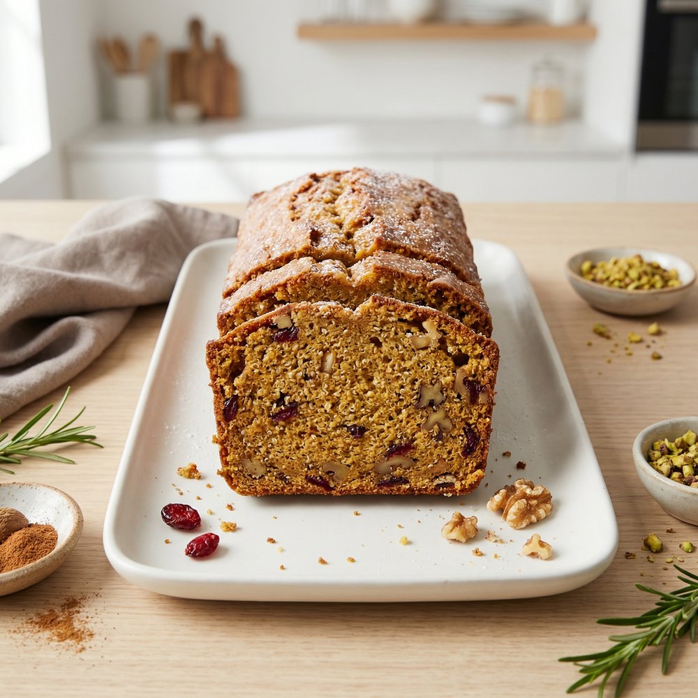 Quinoa Pumpkin Loaf with Walnuts and Cranberries
