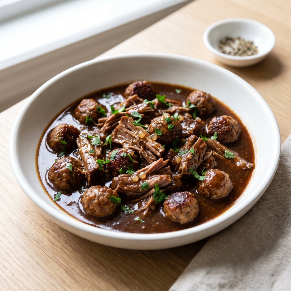 Quebec Ragout of Pork Shanks with Spiced Meatballs