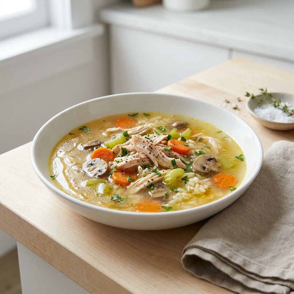 Quick Chicken Soup with Rice and Noodles