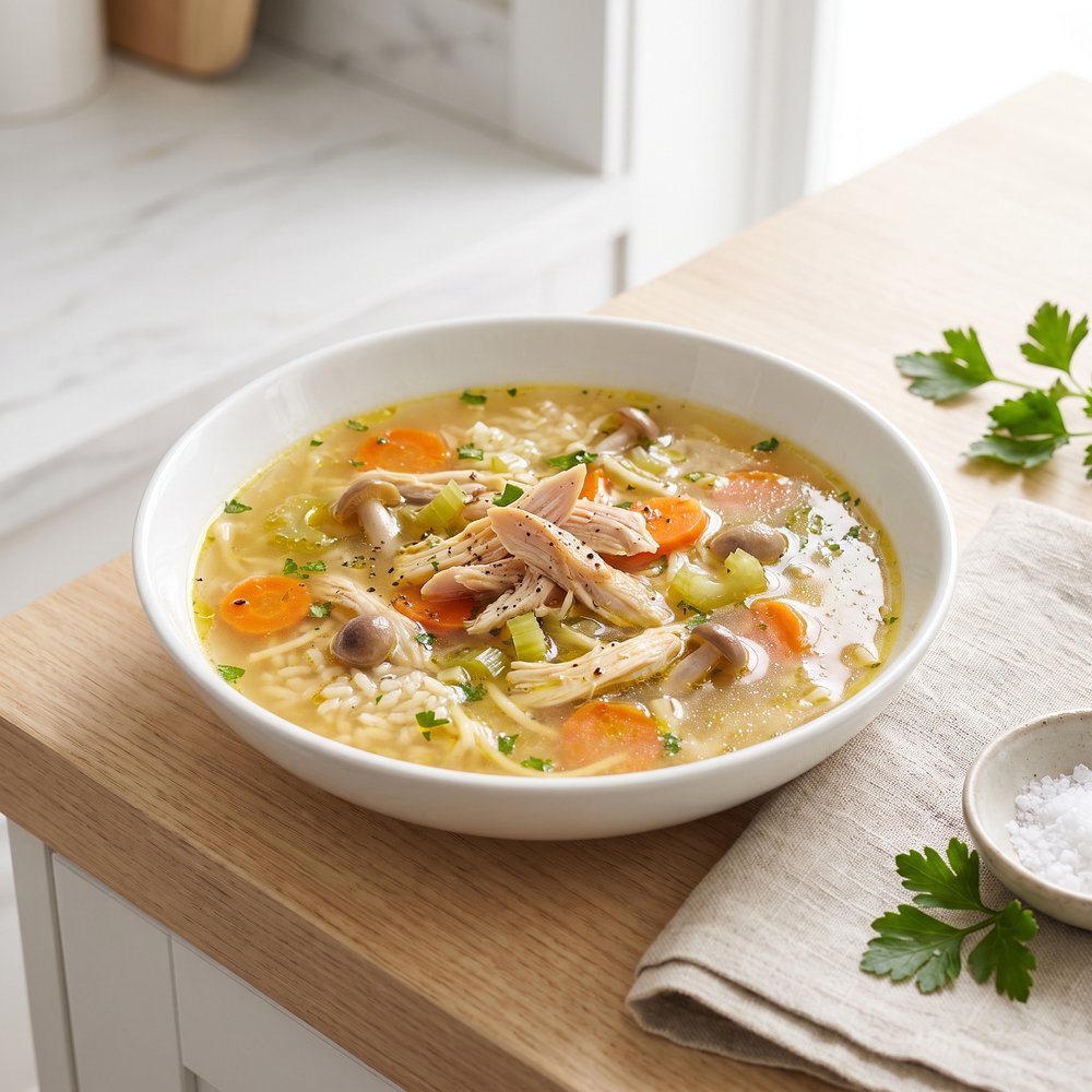 Quick Chicken Soup with Rice and Noodles