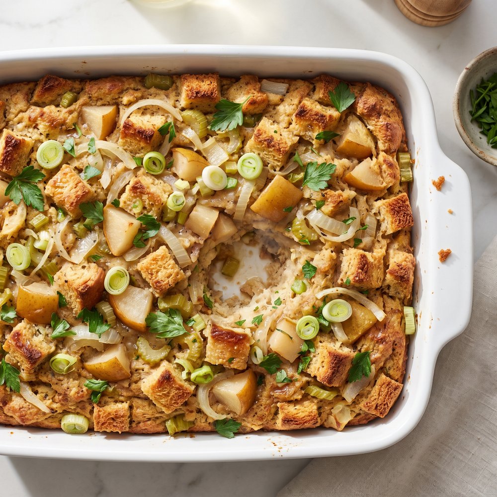 Quick Pear-and-Herb Boxed Stuffing Upgrade