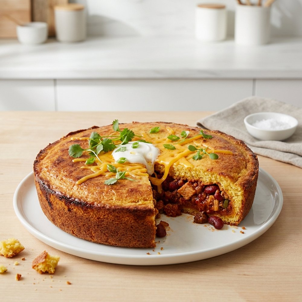 Quick Turkey Chili Cornbread Pot Pie