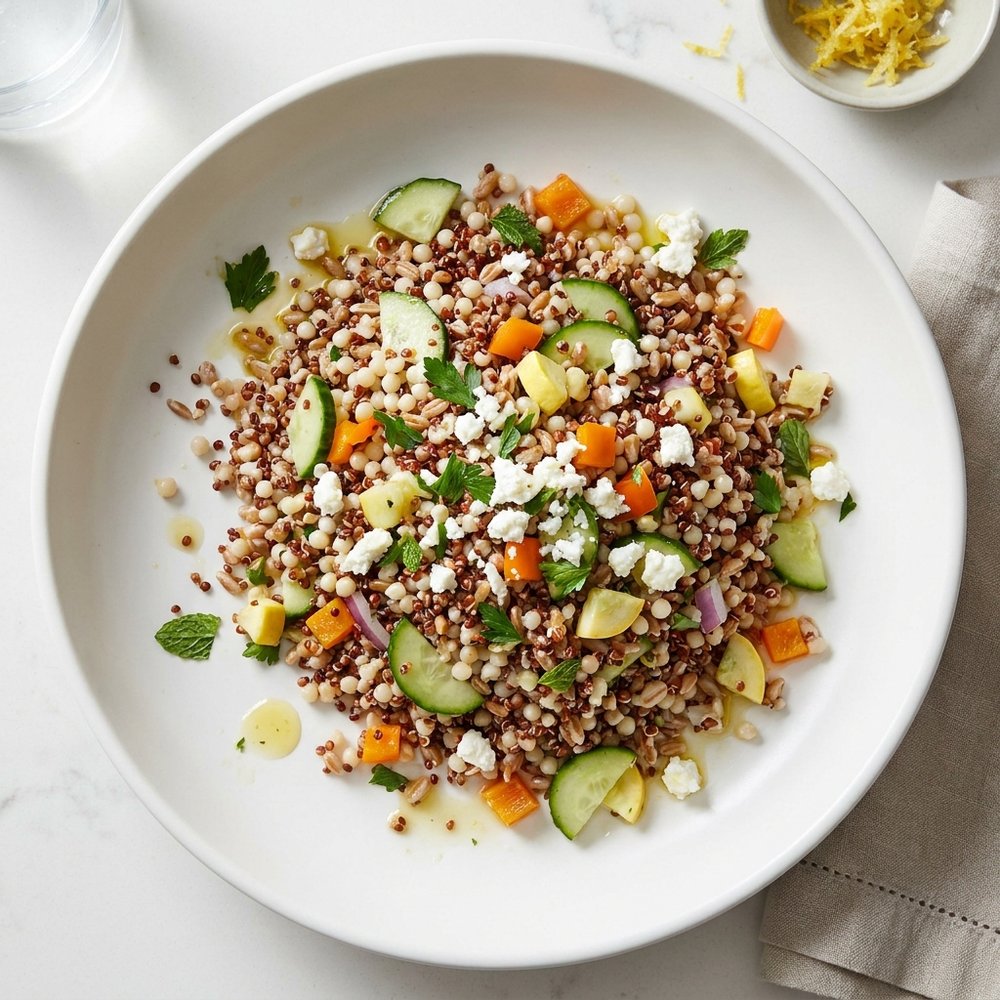 Quinoa, Couscous, and Farro Salad with Summer Vegetables