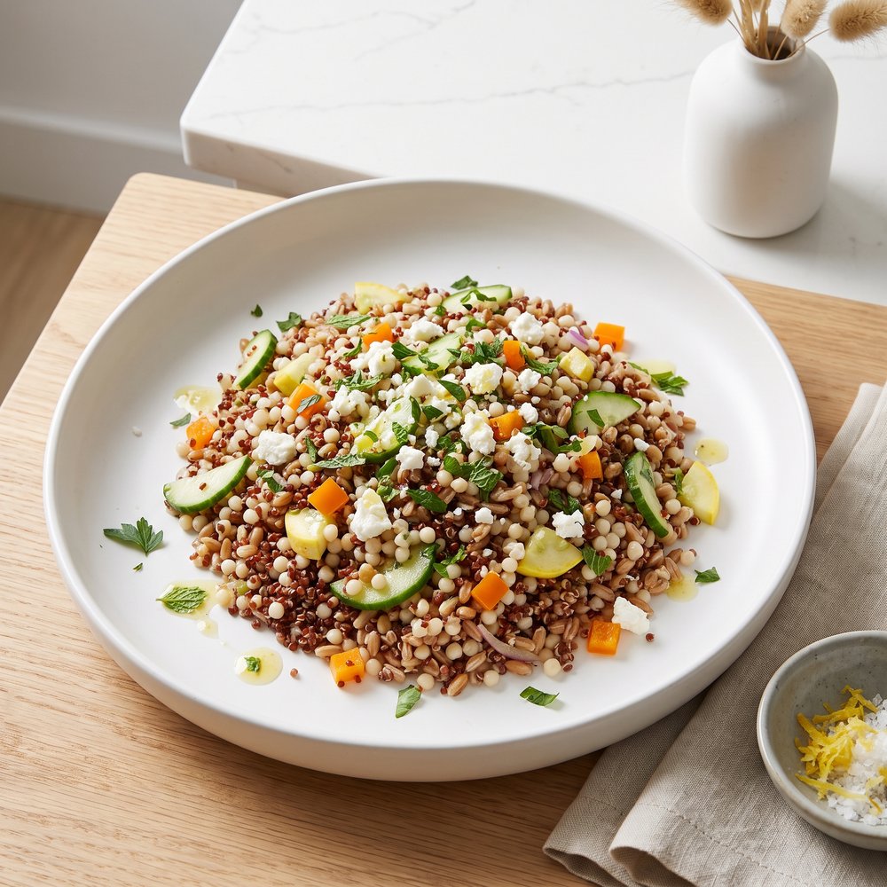 Quinoa, Couscous, and Farro Salad with Summer Vegetables