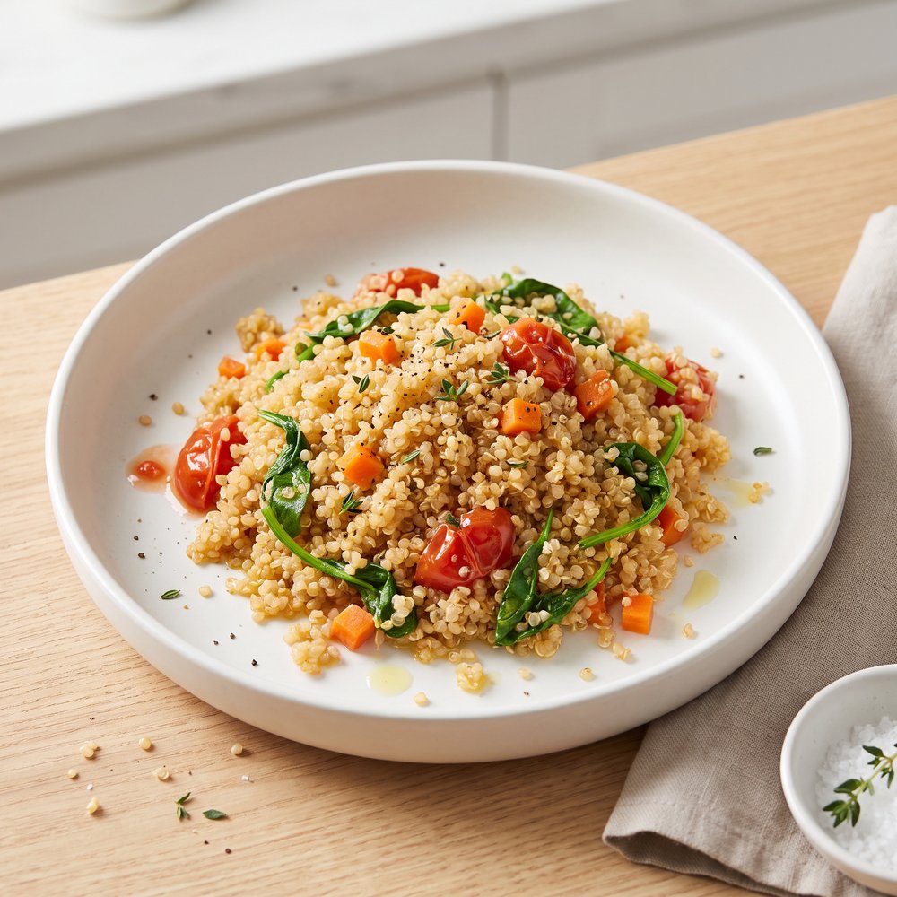 Quinoa Pilaf with Carrot, Tomato, and Spinach
