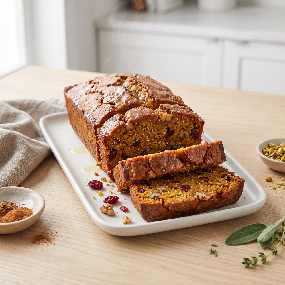 Quinoa Pumpkin Loaf with Walnuts and Cranberries