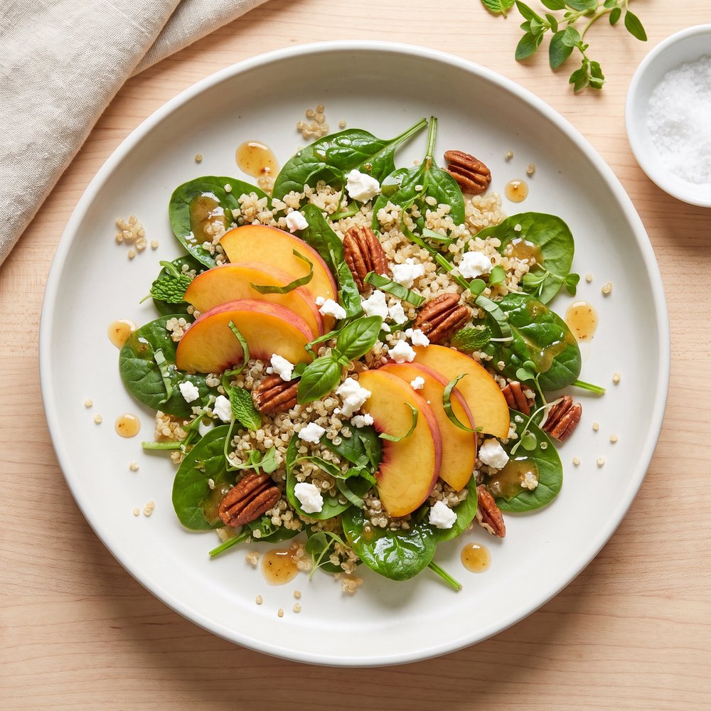 Quinoa and Peach Spinach Salad