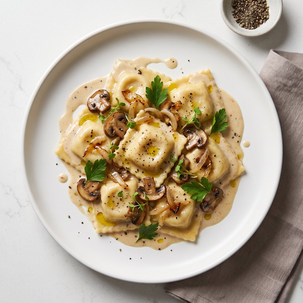 Ravioli with Mushrooms in Creamy Marsala Sauce