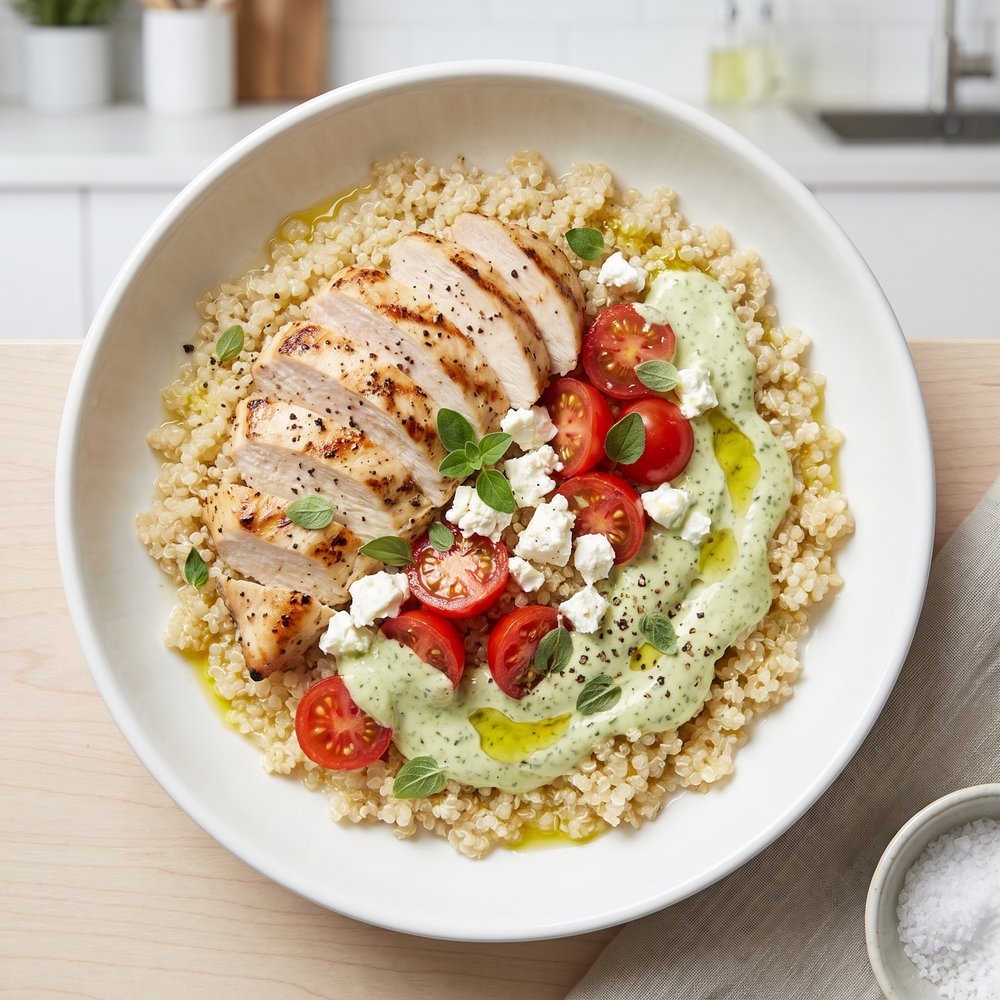 Restaurant-Style Quinoa Power Bowl with Chicken and Feta