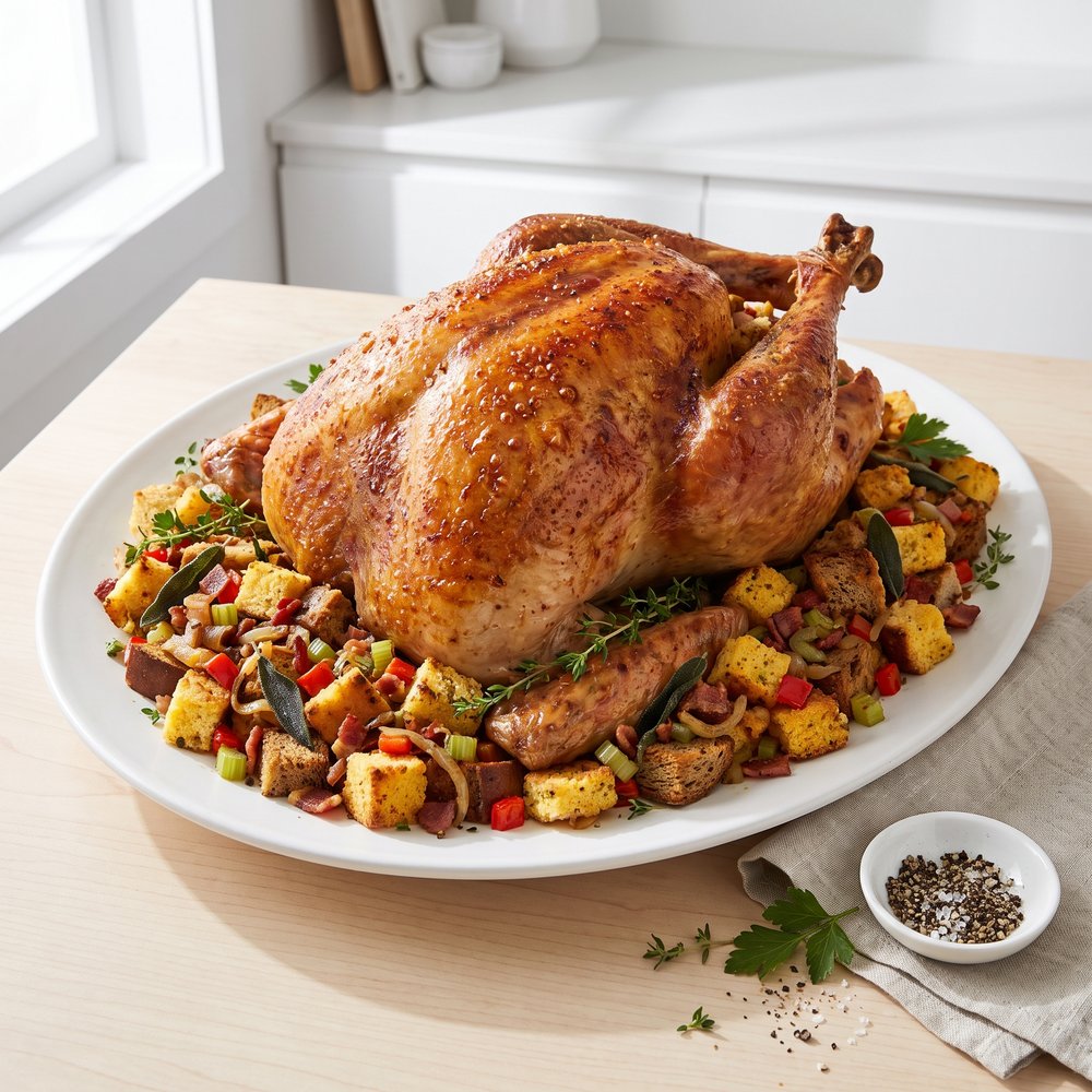 Roast Turkey with Cornbread and Rye Stuffing