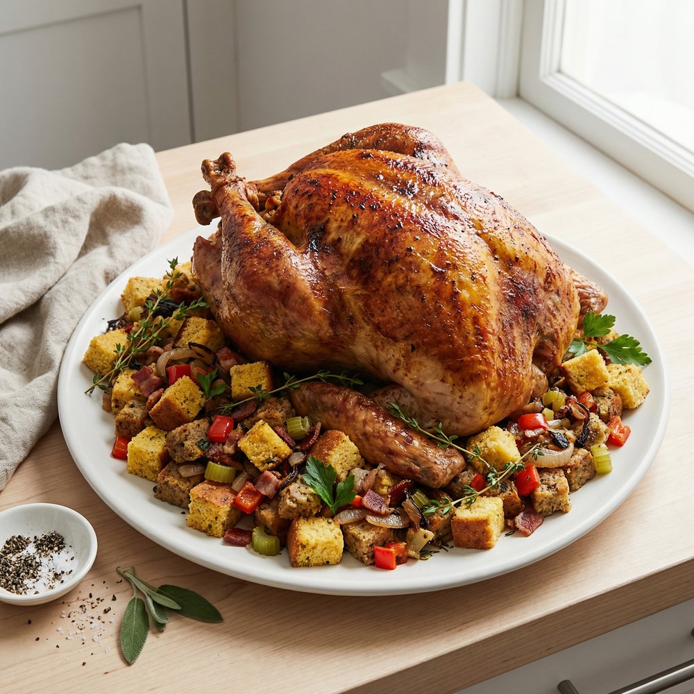 Roast Turkey with Cornbread and Rye Stuffing