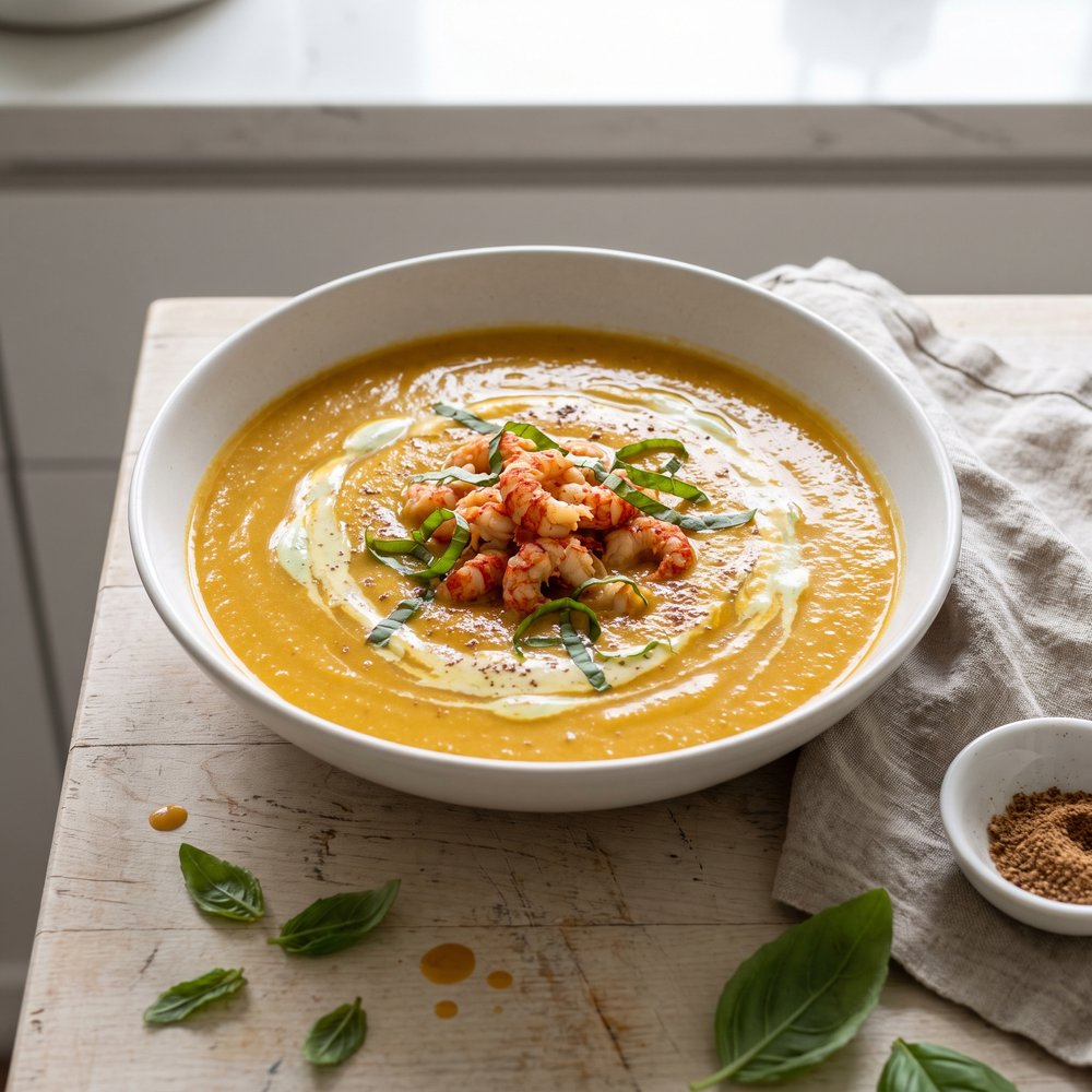 Roasted Acorn Squash and Crawfish Bisque