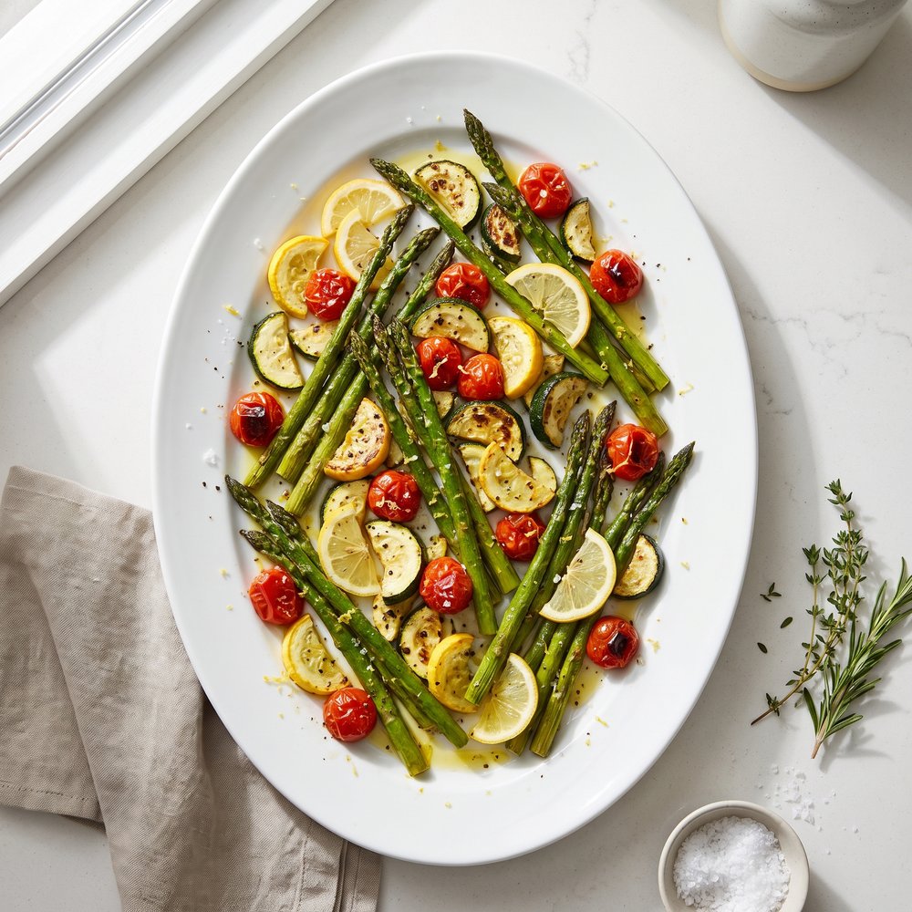 Roasted Asparagus, Zucchini, and Tomatoes