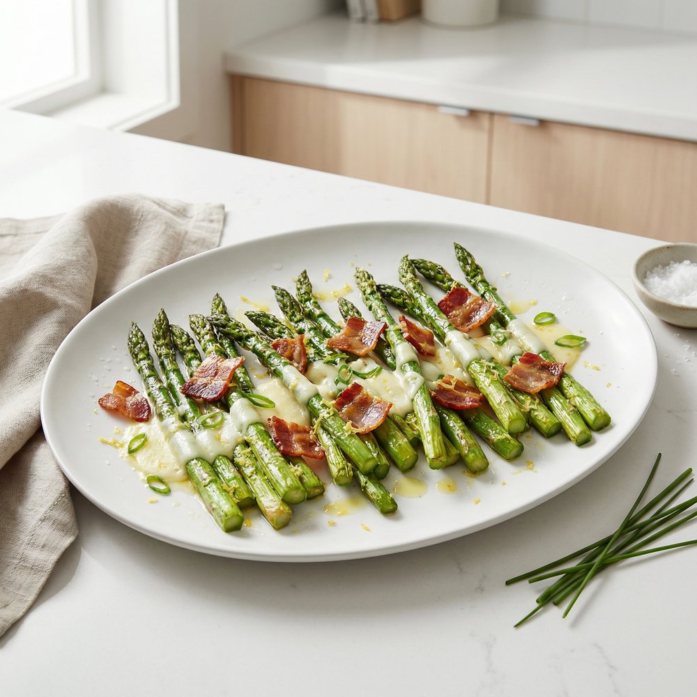 Roasted Asparagus with Bacon and Cheese
