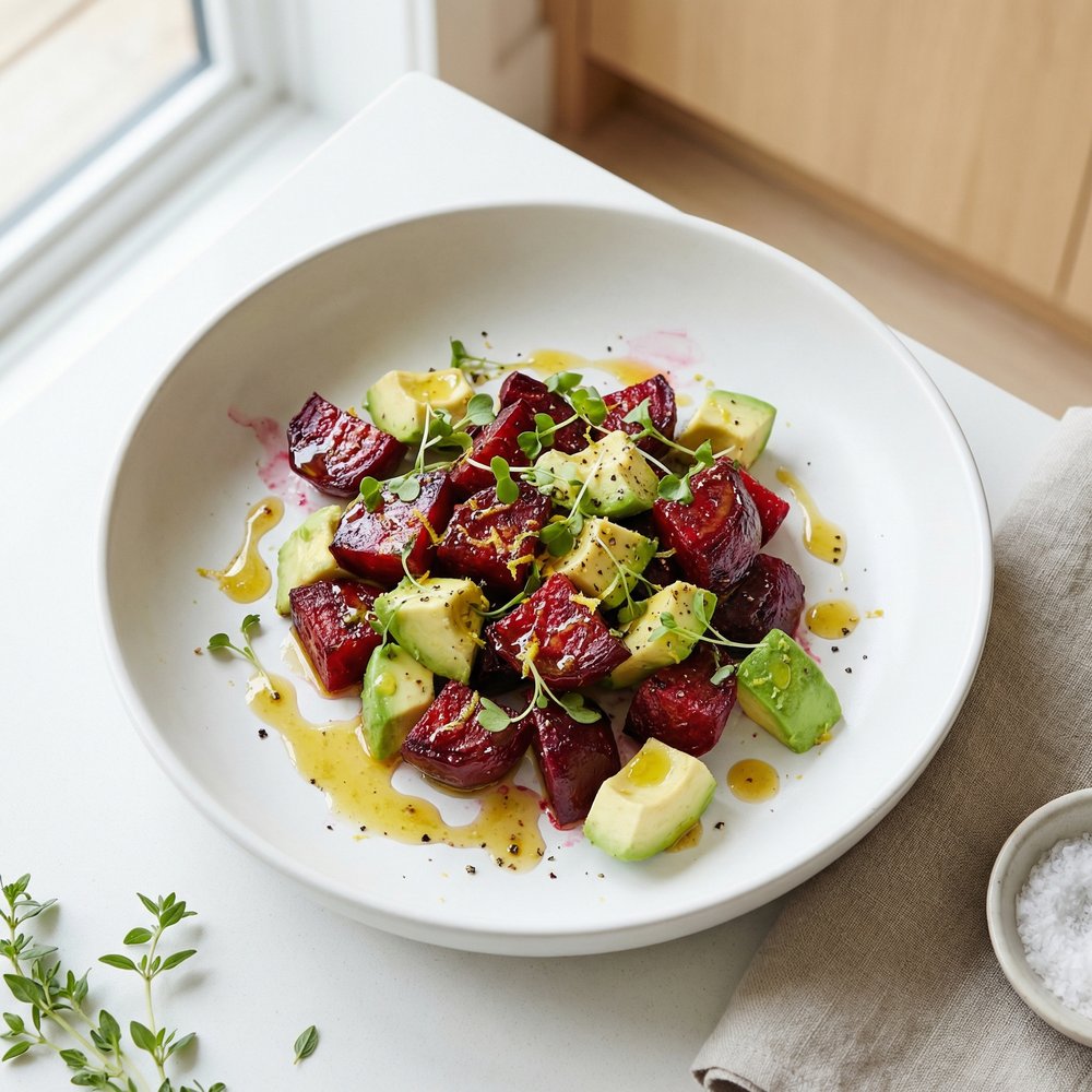 Avocado and Roasted Beet Salad with Lime-Dijon