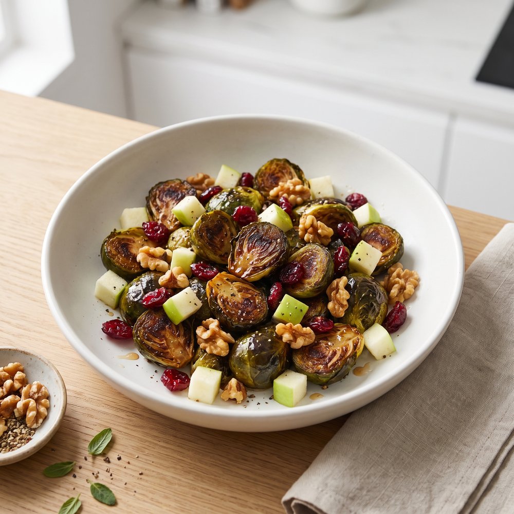 Roasted Brussels Sprouts with Maple, Apples, and Cranberries