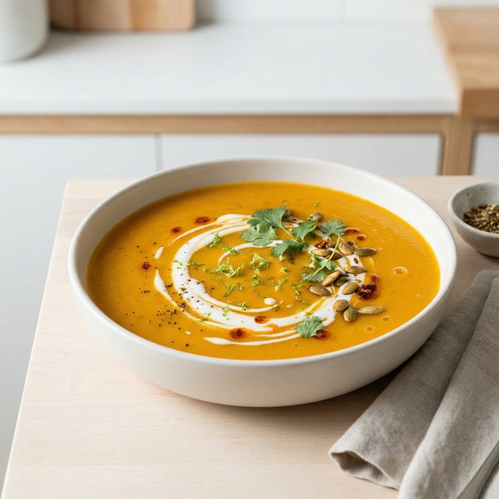 Curried Butternut Squash Soup with Lime Cream
