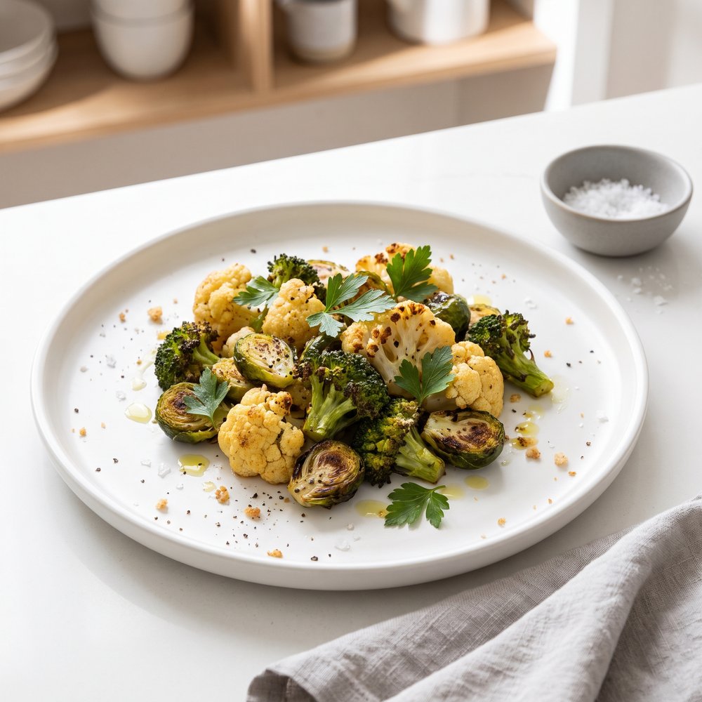 Roasted Cauliflower, Brussels Sprouts, and Broccoli Medley