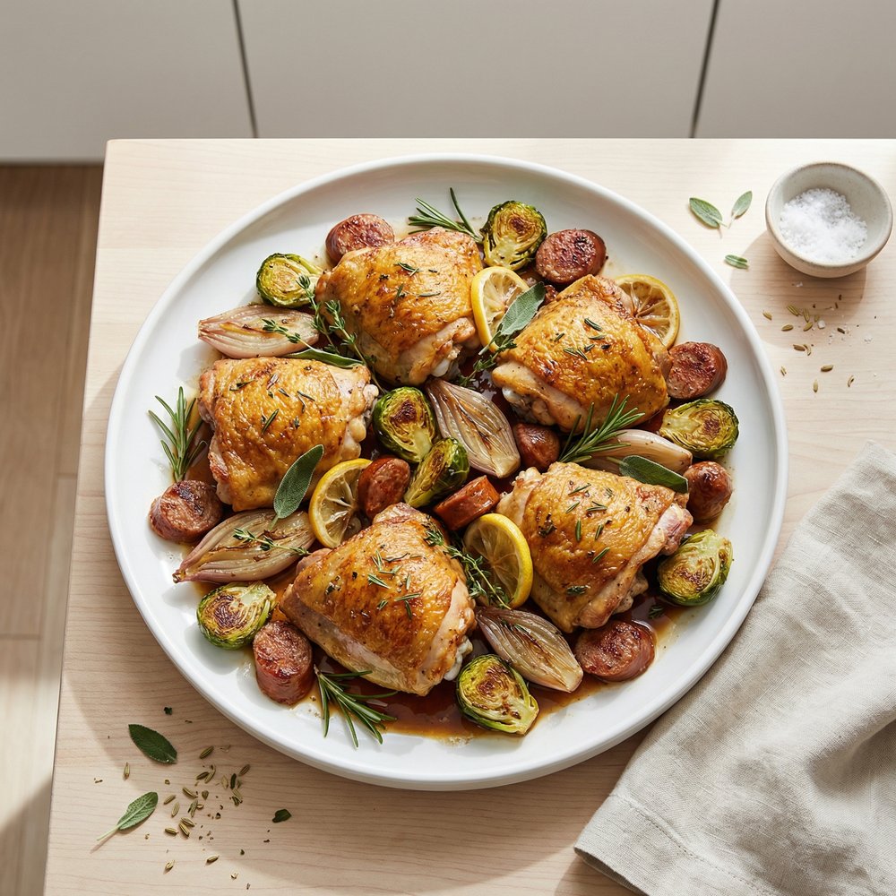 One-Pan Roasted Chicken Thighs with Brussels Sprouts