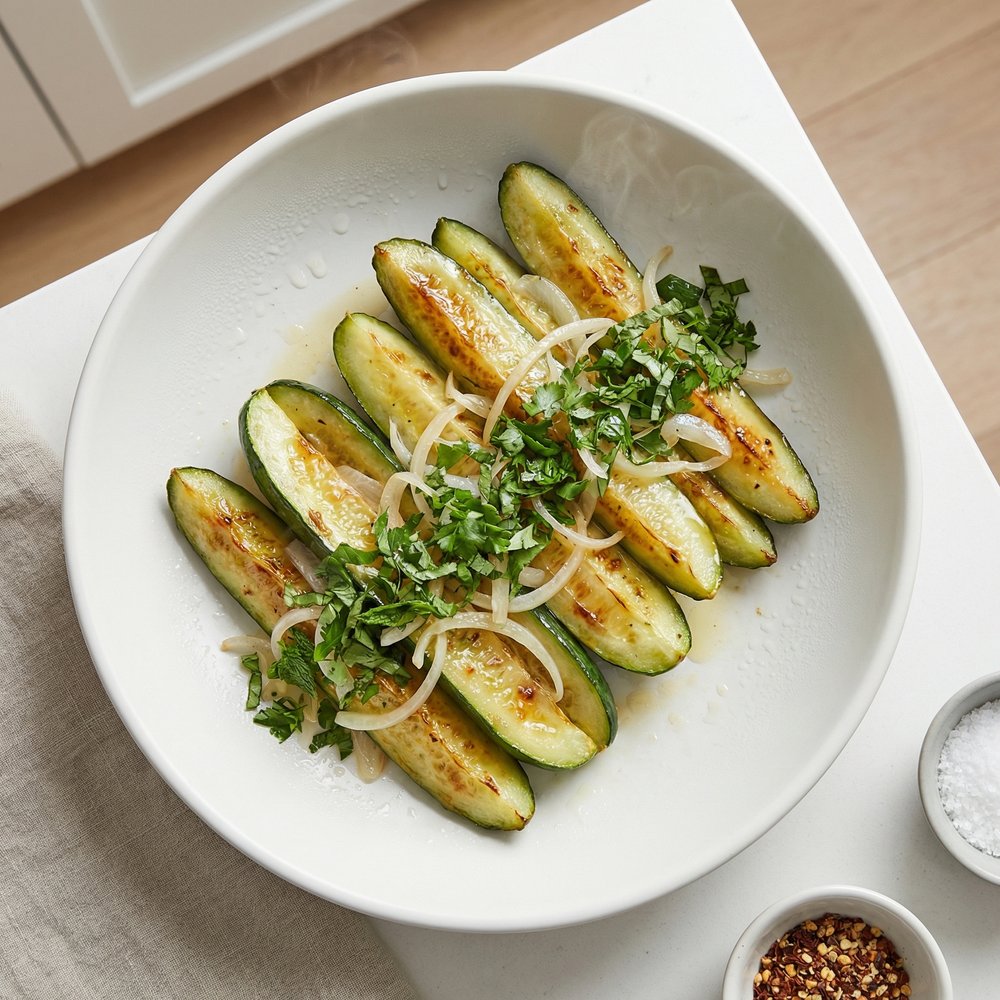 Roasted Cucumbers with Onions and Herbs