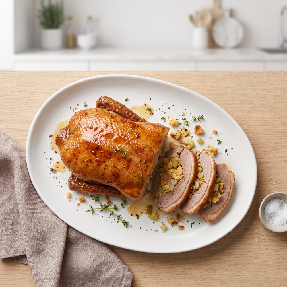 Roasted Duck with Apple Cornbread Stuffing