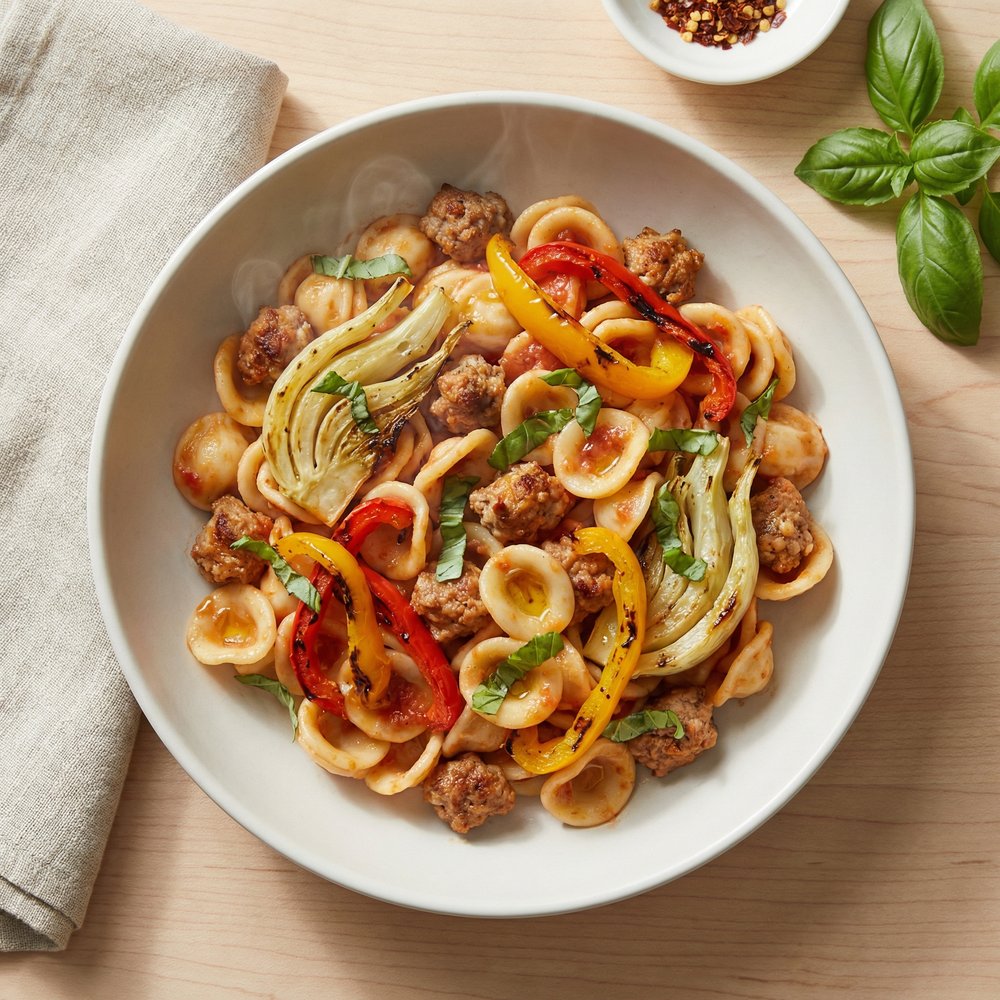 Orecchiette with Sausage, Fennel, and Sweet Bell Peppers