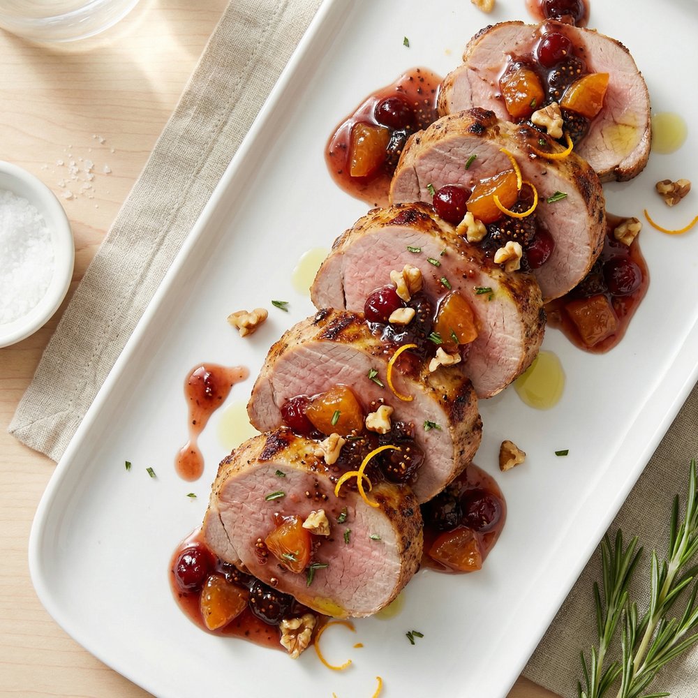 Cranberry-Citrus Pork Tenderloin with Walnuts and Dried Fruit